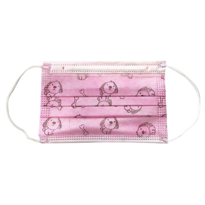 CHILD PROTECTIVE MASK 3PLY EAR LOOP PINK DOG 50 PCS