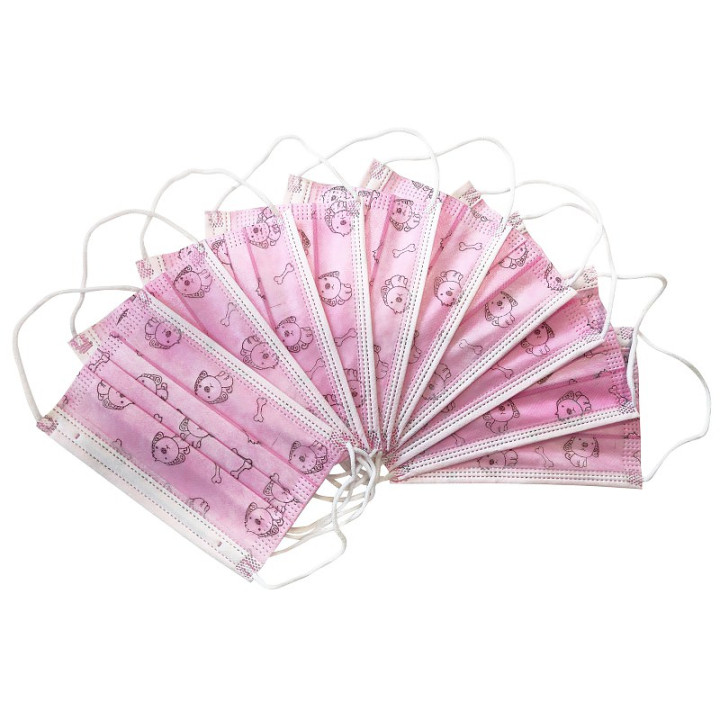 CHILD PROTECTIVE MASK 3PLY EAR LOOP PINK DOG 50 PCS