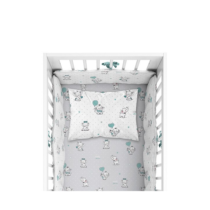 BABY BEDDING SET + BUMPER MAYAMOO 90 X 120 CM ELEPHANT MILUSES 2944CD