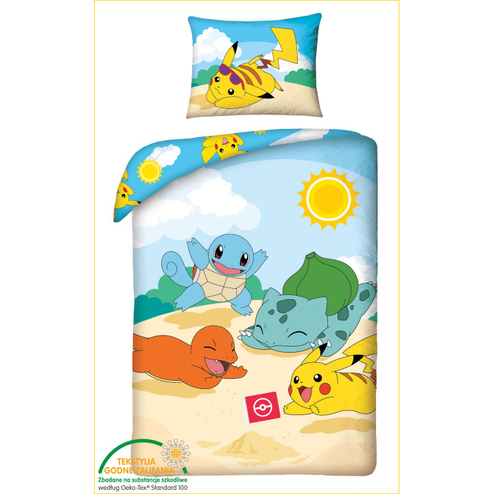 POŚCIEL BAWEŁNIANA DZIECIĘCA 140 X 200 CM POKEMON BEACH PIKACHU POK-290BL