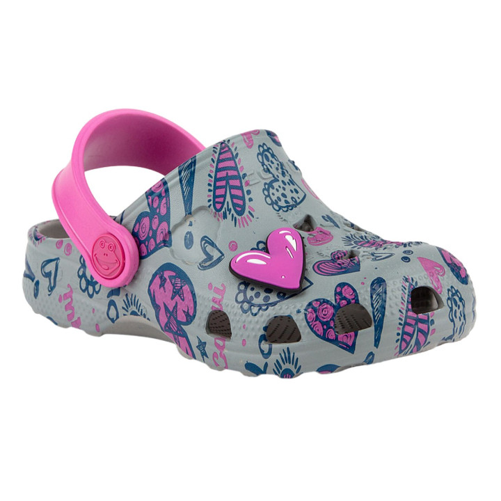 KIDS’ CLOGS COQUI LITTLE FROG MID. GREY/FUCHSIA LOVE + AMULET