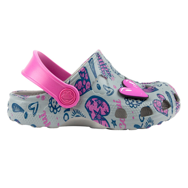 KIDS’ CLOGS COQUI LITTLE FROG MID. GREY/FUCHSIA LOVE + AMULET