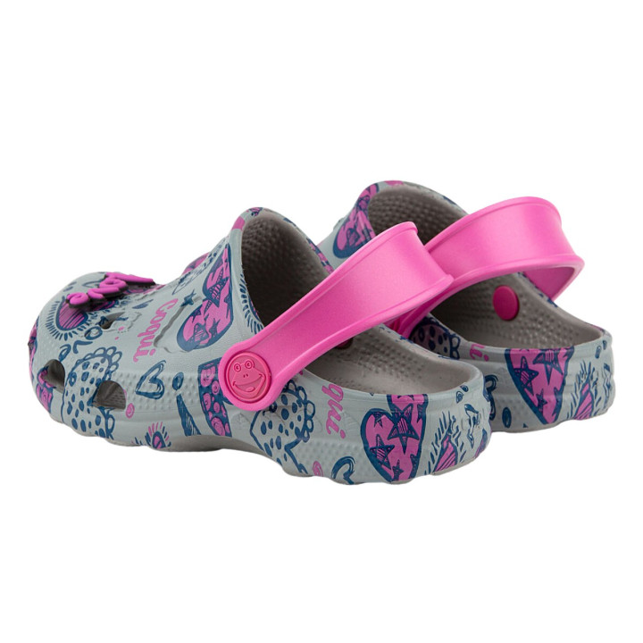 KIDS’ CLOGS COQUI LITTLE FROG MID. GREY/FUCHSIA LOVE + AMULET