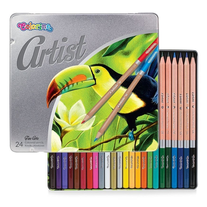 COLORINO ARTIST COLOURED PENCILS SET IN METAL BOX 24 COLOURS