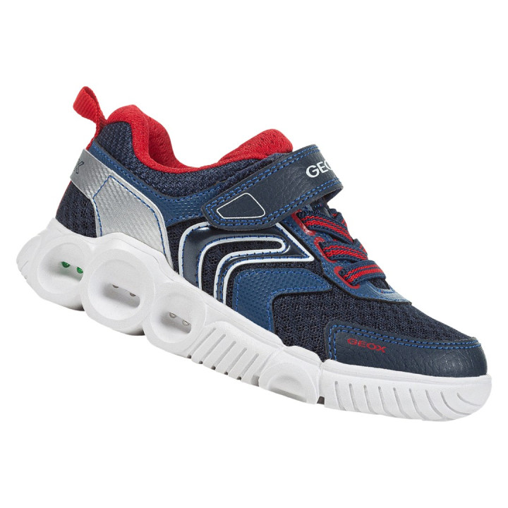 SNEAKERSY GEOX WROOM JUNIOR BOY NAVY/RED LED LIGHTS