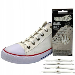 SHOEPS ELASTIC LACES WHITE SILVER BUTTONS 14 PIECES