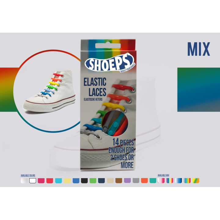 SHOEPS ELASTYCZNE SILIKONOWE SZNURÓWKI MIX KOLOR 14 SZTUK