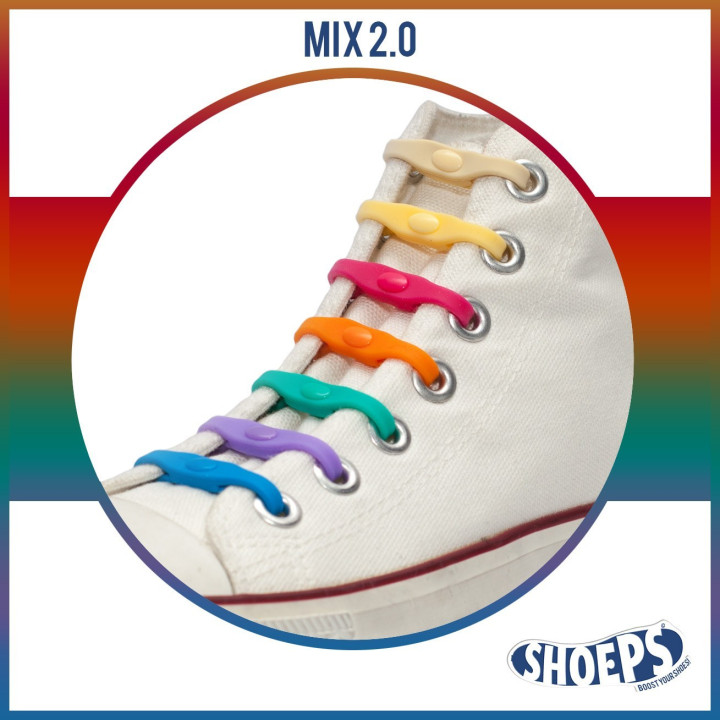 SHOEPS ELASTYCZNE SILIKONOWE SZNURÓWKI MIX KOLOR 2.0 14 SZTUK