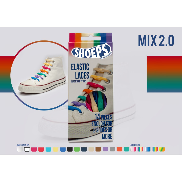 SHOEPS ELASTYCZNE SILIKONOWE SZNURÓWKI MIX KOLOR 2.0 14 SZTUK