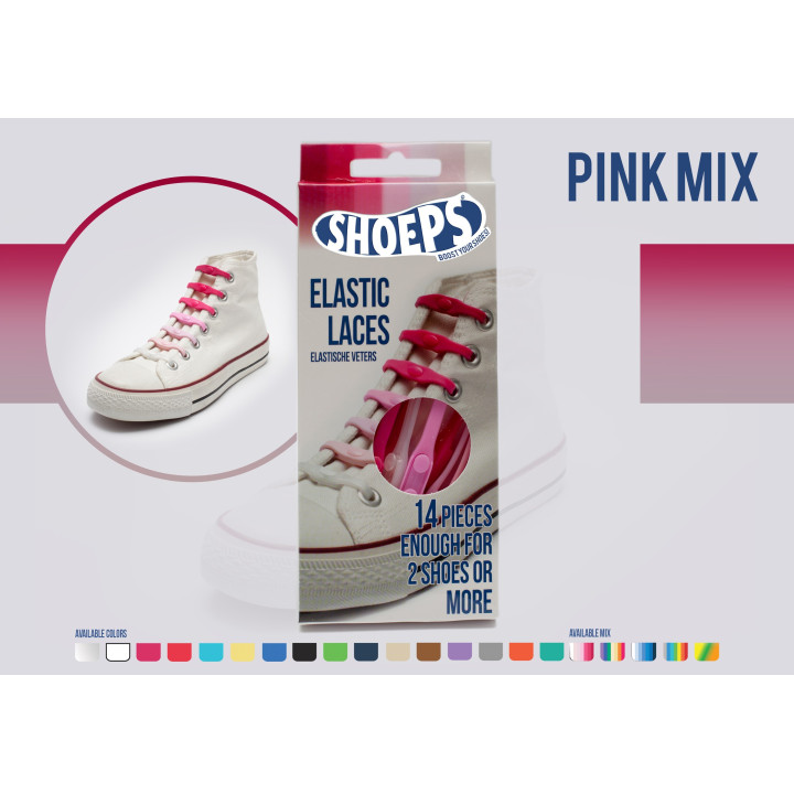 SHOEPS ELASTIC LACES MIX PINK 14 PIECES