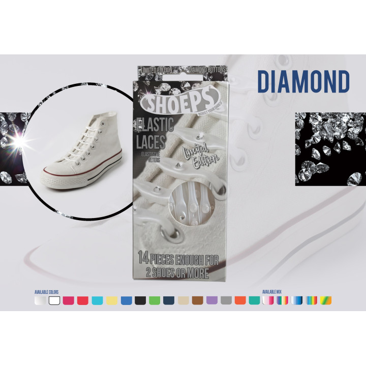SHOEPS ELASTIC LACES DIAMOND BUTTON 14 PIECES