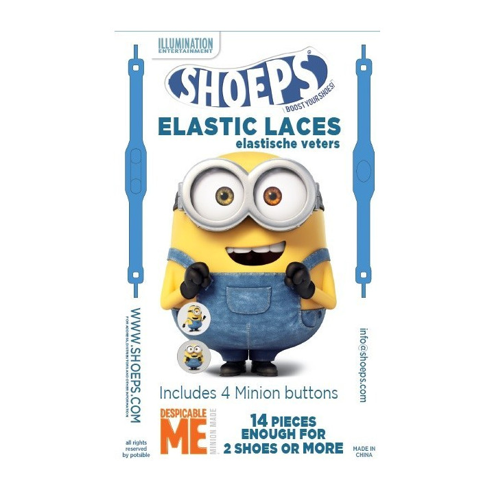 SHOEPS ELASTYCZNE SILIKONOWE SZNURÓWKI MINIONKI NIEBIESKIE 14 SZTUK