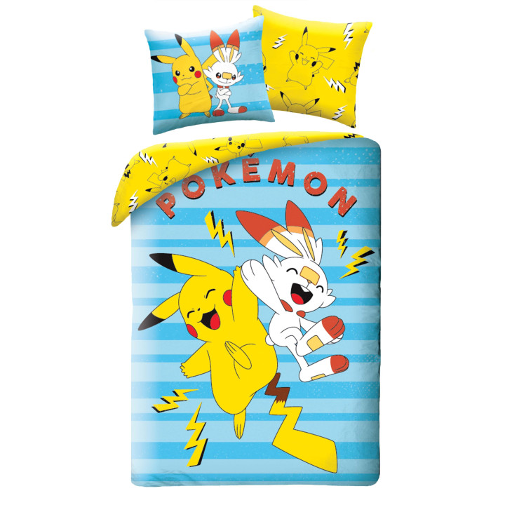 POŚCIEL BAWEŁNIANA 140 X 200 CM POKEMON PIKACHU & SCORBUNNY POK-645BL