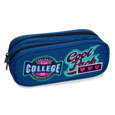 DOUBLE ZIPPERS PENCIL CASE COOLPACK CLEVER GIRLS BADGES DENIM (B65057)
