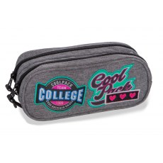 DOUBLE ZIPPERS PENCIL CASE COOLPACK CLEVER GIRLS BADGES GREY (B65058)