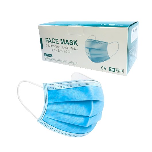 FACE MASK 3PLY EAR LOOP BLUE 50 PCS