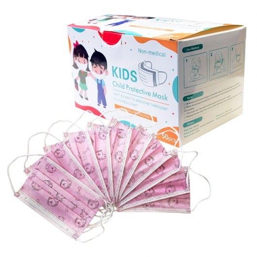 CHILD PROTECTIVE MASK 3PLY EAR LOOP PINK DOG 50 PCS