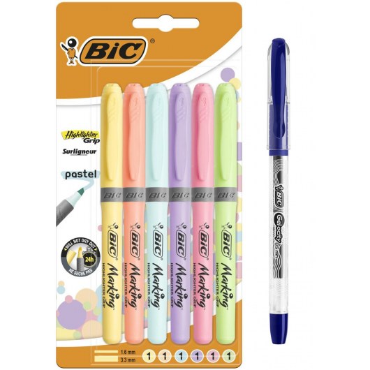 BIC HIGHLIGHTER GRIP PASTEL 6 COLOURS