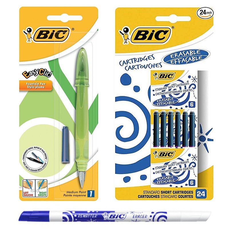 BIC EASY CLIC REFILLABLE FOUNTAIN PEN GREEN