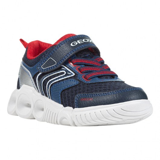 SNEAKERSY GEOX WROOM JUNIOR BOY NAVY/RED LED LIGHTS