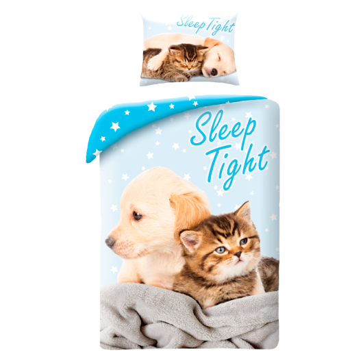 SINGLE DUVET SET 140 X 200 CM ANIMAL DOG AND CAT CD-0036BL