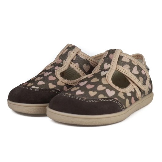 PANTOFLE TEKSTYLNE KAPCIE BAREFOOT MIDO SHOES BROWN HEARTS